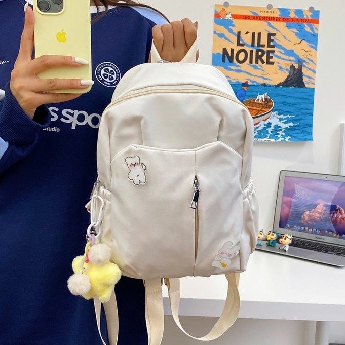 Simple large capacity ins solid color computer backpack college high school bag forest campus canvas backpack for men and women