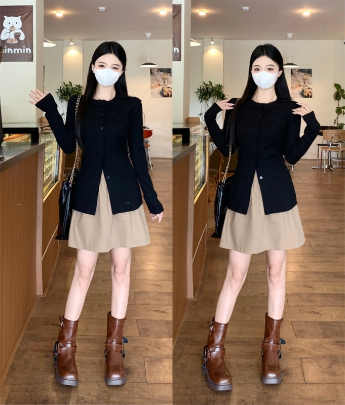 Plus size autumn sweet hottie waist-cinching long-sleeved design niche temperament two-piece skirt suit