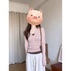 Original version - Pure Desire two-piece autumn design slim fit V-neck sweater camisole versatile top set