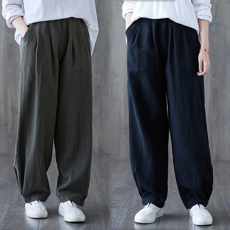 Women's cotton and linen bloomers, spring and autumn literary loose and versatile casual long pants, practice Tai Chi pants, tea art clothes