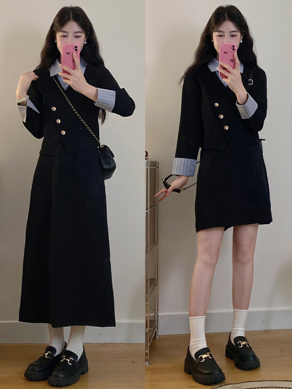 Plus size women's fat mm autumn new contrast striped shirt suit jacket two-piece set