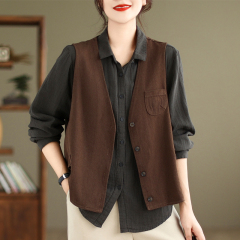 Autumn vest women's casual women's tops all-cotton fashion versatile women's waistcoat vest jacket