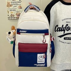 Retro workwear style backpack for girls, large capacity, high school students, junior high school students, contrasting school bags, trendy computer backpacks
