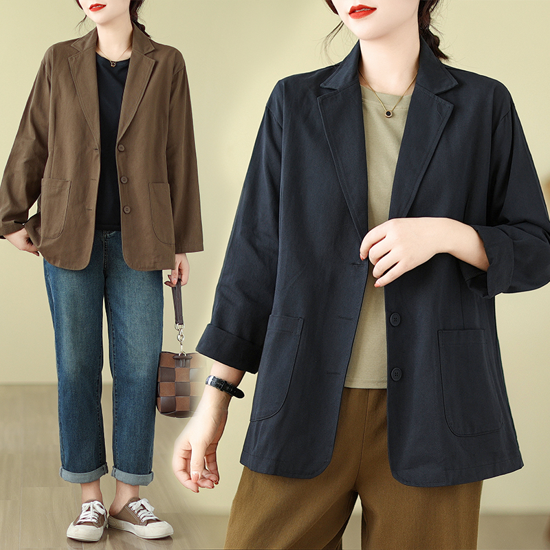 New Hong Kong style distressed suit jacket autumn simple large size casual short jacket
