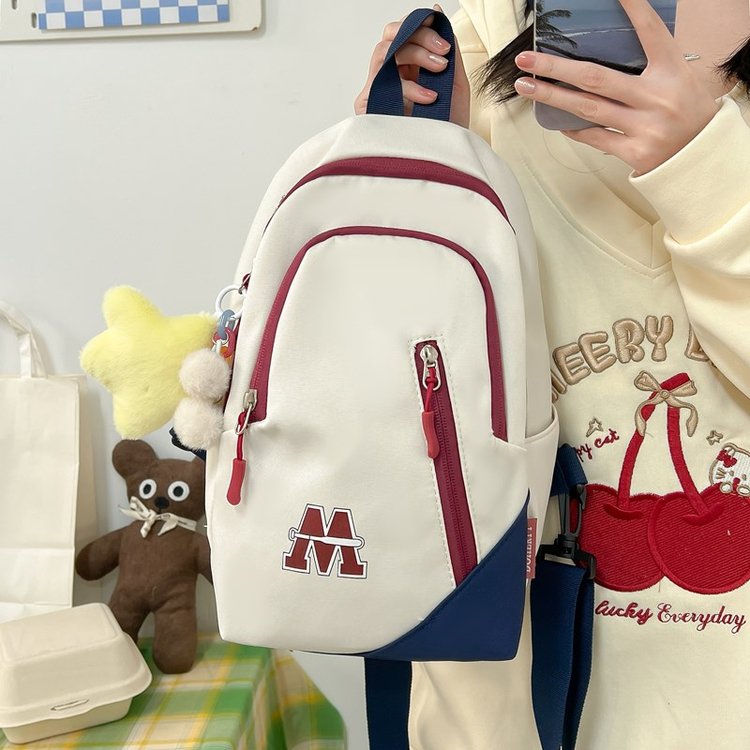 2024 New Couple Shoulder Bag Men's Japanese Style Ins Style Simple Versatile Contrast Color Outdoor Sports Crossbody Small Backpack