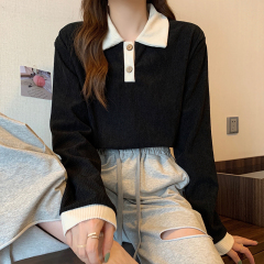 Plus size women's polo collar loose and slim design long-sleeved tops