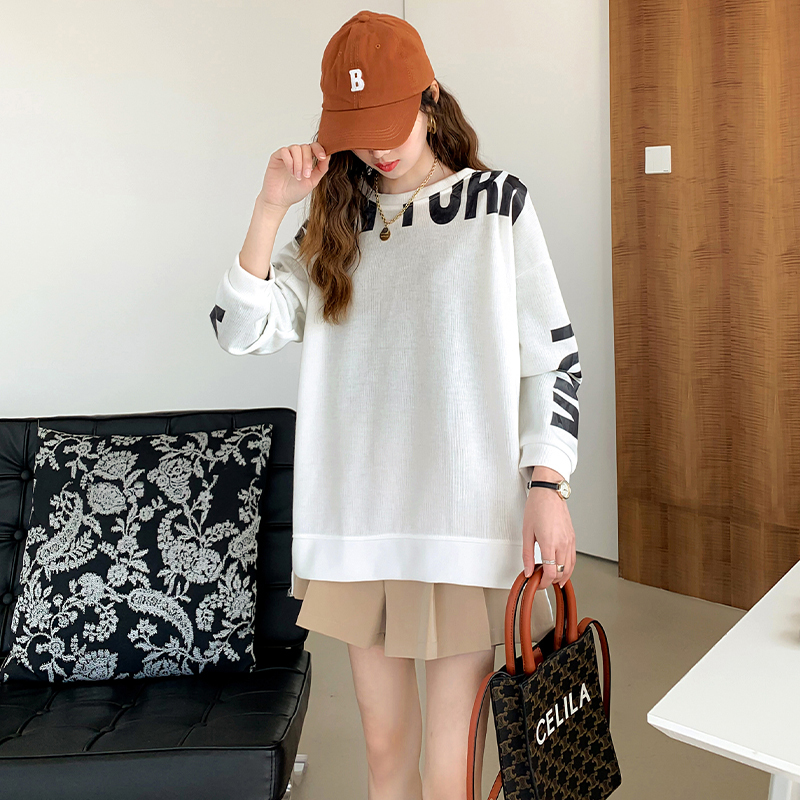 New Korean style loose letter print short front and long back round neck sweatshirt for women