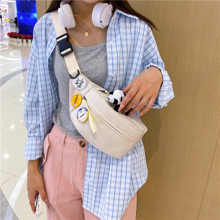 Japanese college style retro casual chest bag for women Korean versatile student crossbody bag waist bag solid color small bag