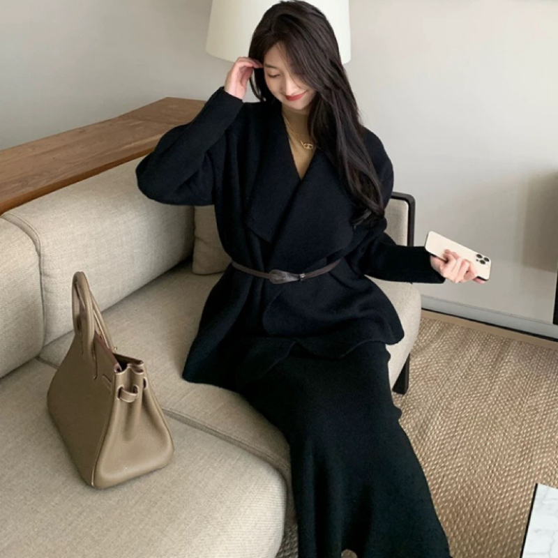 French large lapel/design sweater coat autumn and winter loose lazy lapel knitted sweater