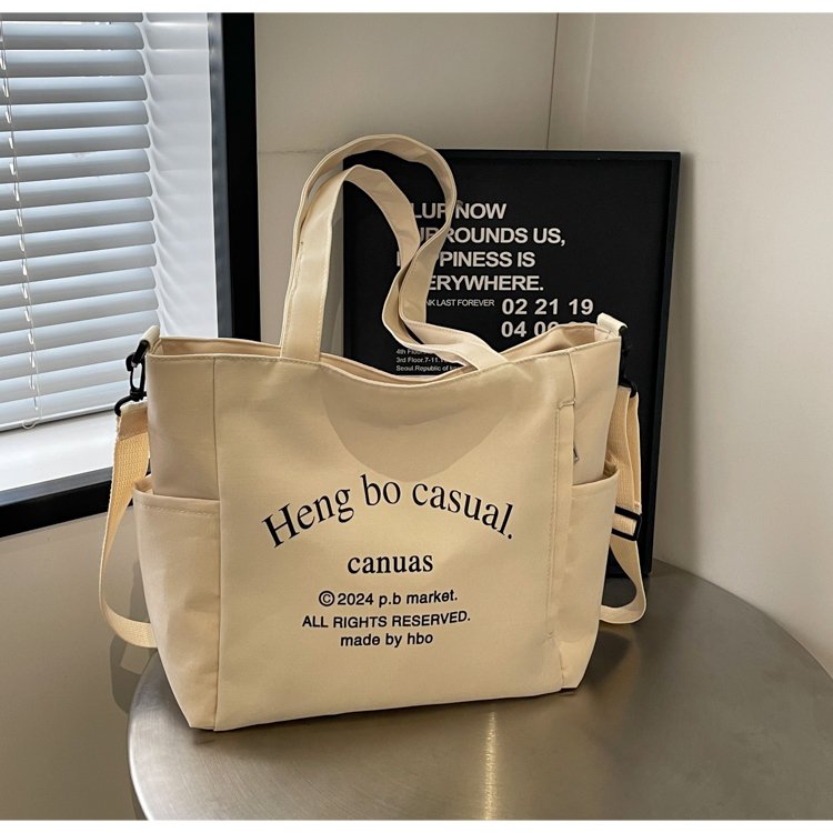 Student class canvas bag women's new trendy letter tote bag commuting large capacity single shoulder crossbody bag