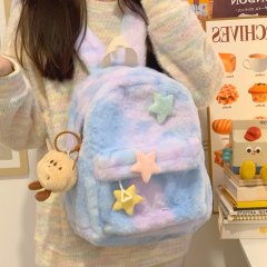 Star backpack cute girl college student bag dopamine female autumn and winter ins plush niche high school backpack