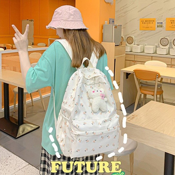 School bag female ins Japanese girl college style small floral backpack Korean version Harajuku print middle school student backpack female