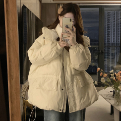 Silhouette drawstring hooded down jacket for women winter new Korean style loose down cotton jacket