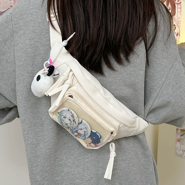Japanese ins niche baby bag pain bag transparent bar badge chest bag Guzi shows crossbody bag female student waist