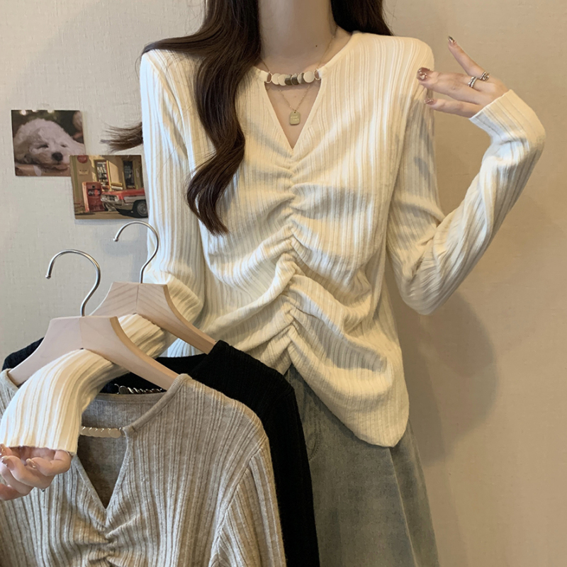 2024 new personalized versatile necklace bottoming sweater sweater women's large size pullover slimming top