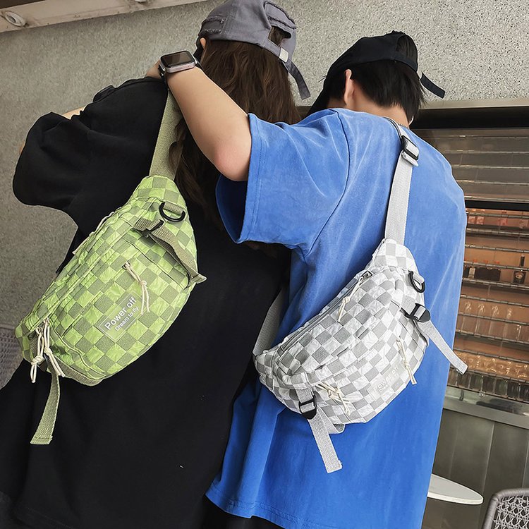 LIPANO Japanese Harajuku fashion checkerboard plaid chest bag for men and women Korean ins neutral crossbody bag versatile waist bag