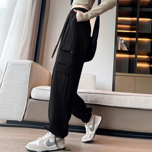 American workwear sweatpants for women, autumn and winter new loose wide-leg pants, casual gray sweatpants