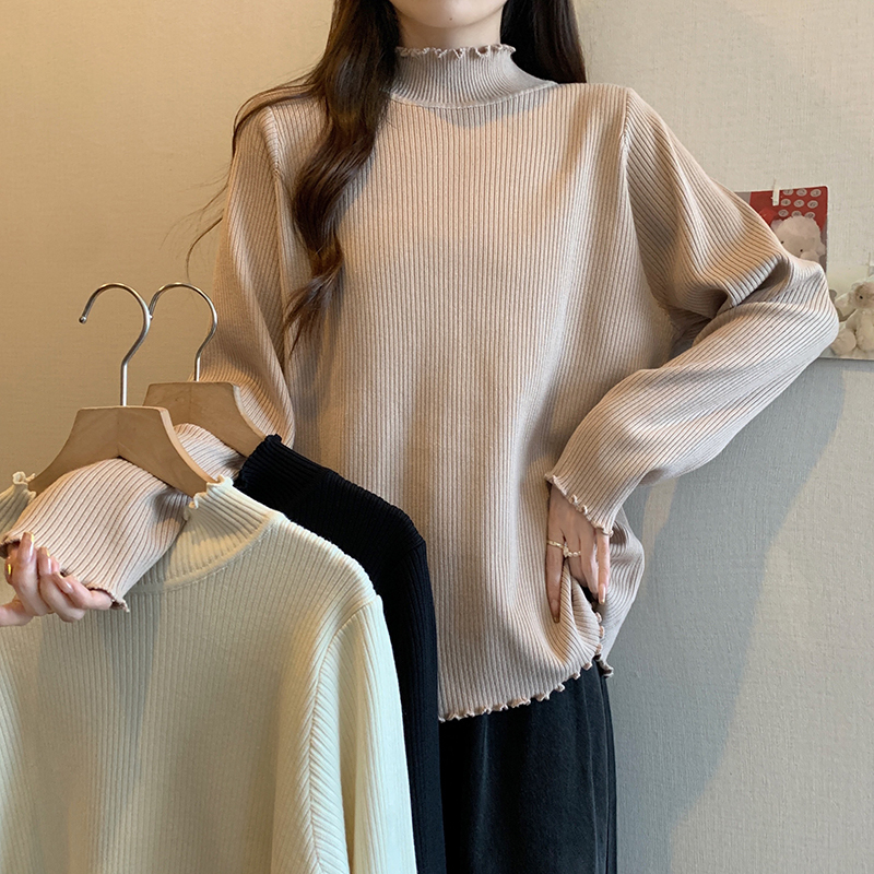 Plus size women's winter clothing new simple mid-collar sweater fat mm loose slim sweater bottoming shirt