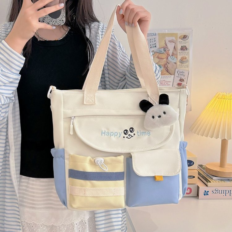 Contrast color large-capacity crossbody bag fresh and cute ins shoulder tote bag new cute female student handbag