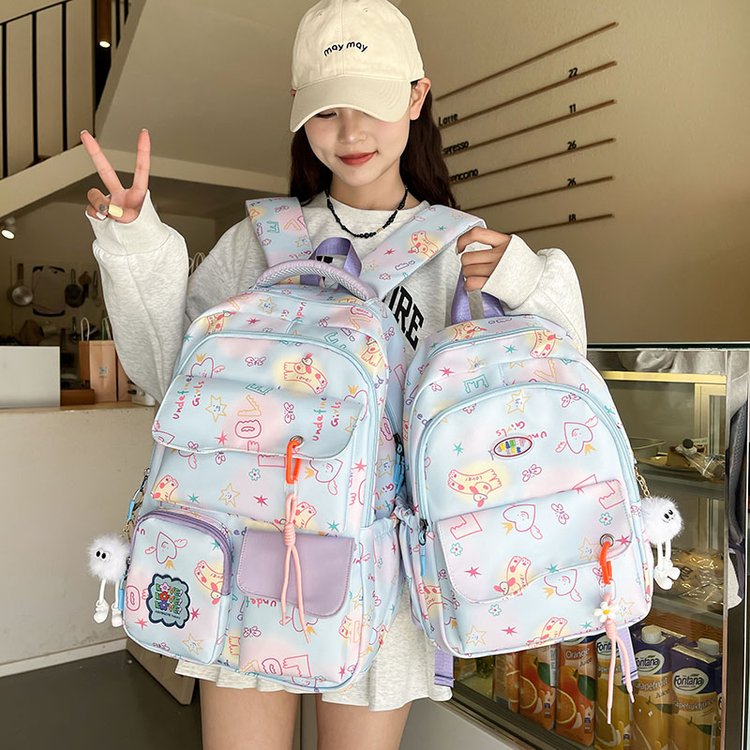 Korean style schoolbag female college student cute graffiti backpack lightweight large capacity travel bag high school junior high school student backpack