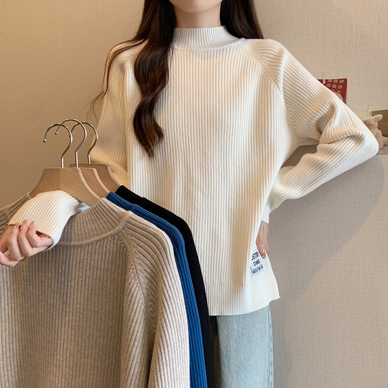 Plus size women's clothing 2024 autumn and winter new fashion loose fat MM slim half turtleneck knitted sweater bottoming shirt