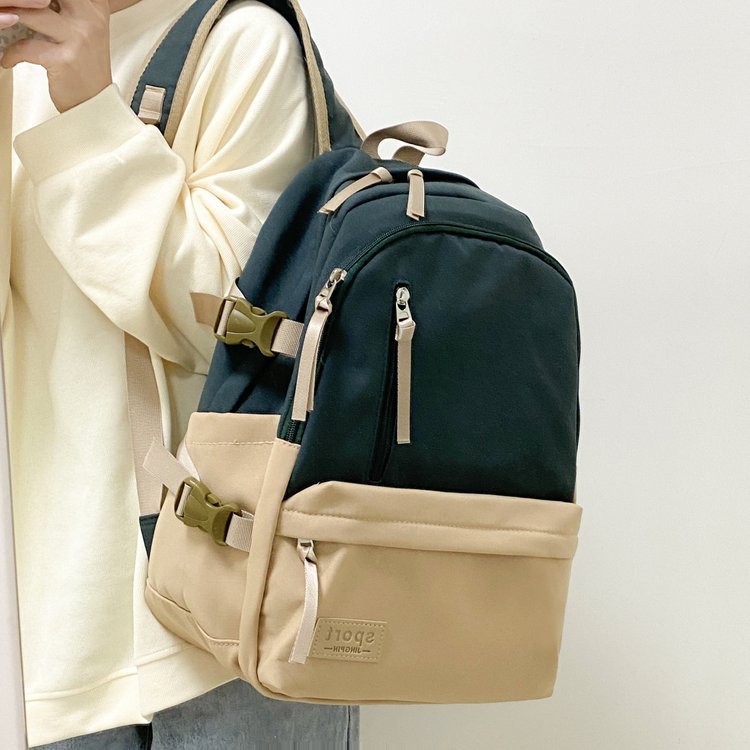 Simple trendy casual backpack wholesale large capacity nylon color matching backpack Japanese and Korean contrasting color middle school school bag