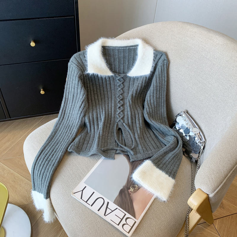 Striped cotton right-shoulder long-sleeved t-shirt for women in autumn design slim fit inner layering top