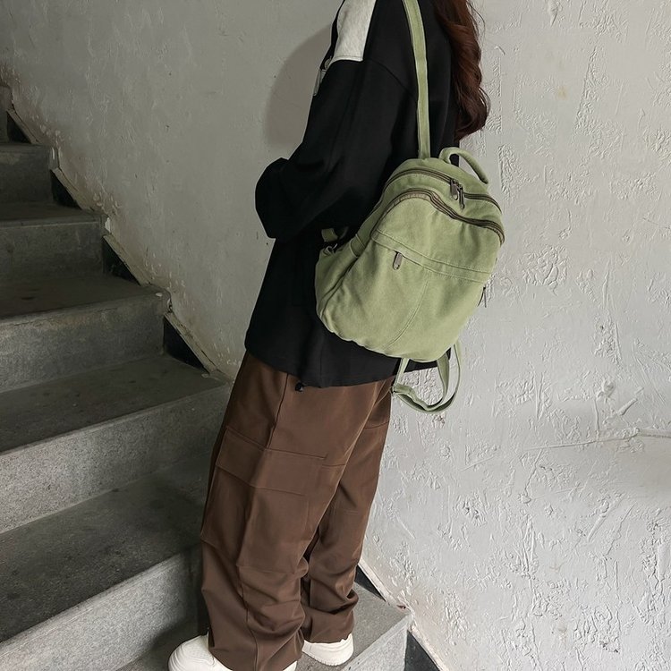Ins style schoolbag female simple Japanese Korean version student retro washed canvas casual backpack forest style backpack female