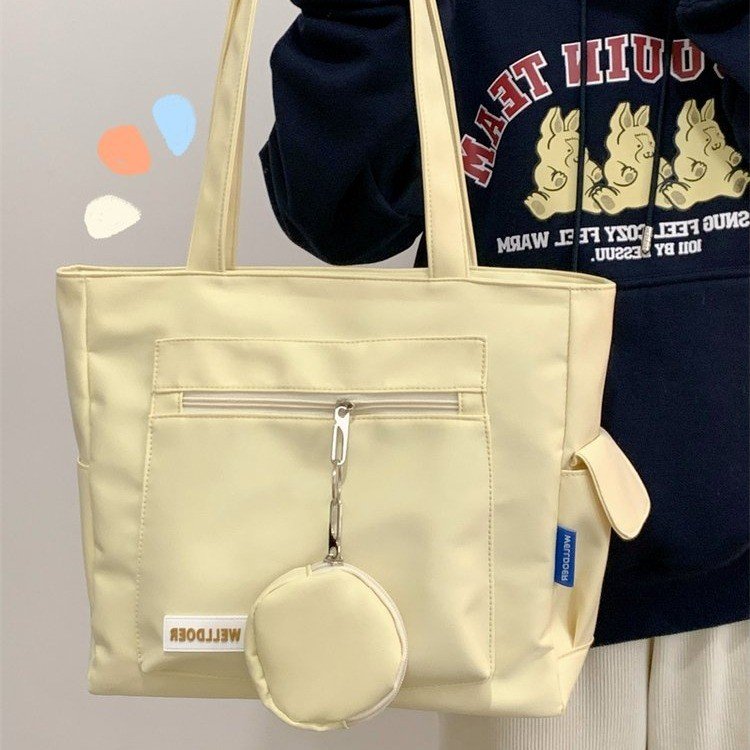 Large-capacity commuter shoulder bag Japanese style ins style simple and versatile girl's tote bag college student canvas bag