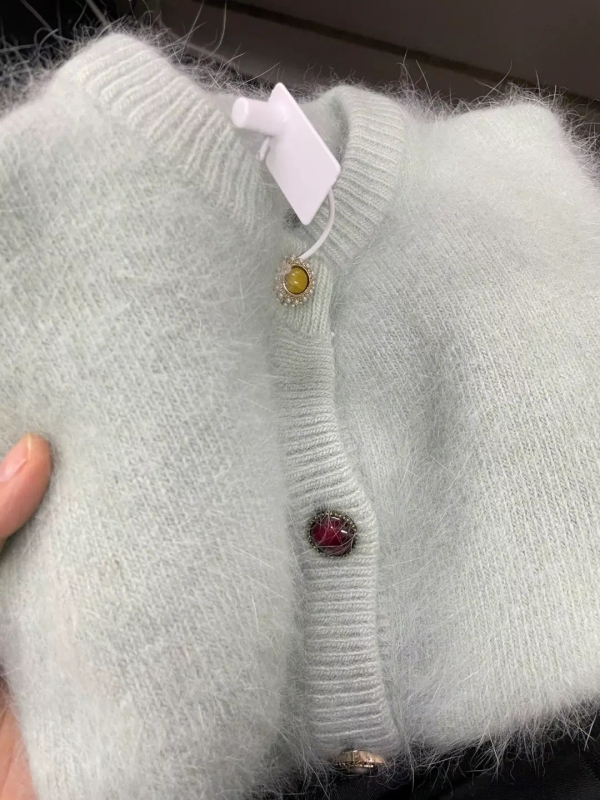 Fufu mohair soft waxy sweater jacket for women autumn and winter new style high-end temperament knitted cardigan outer top