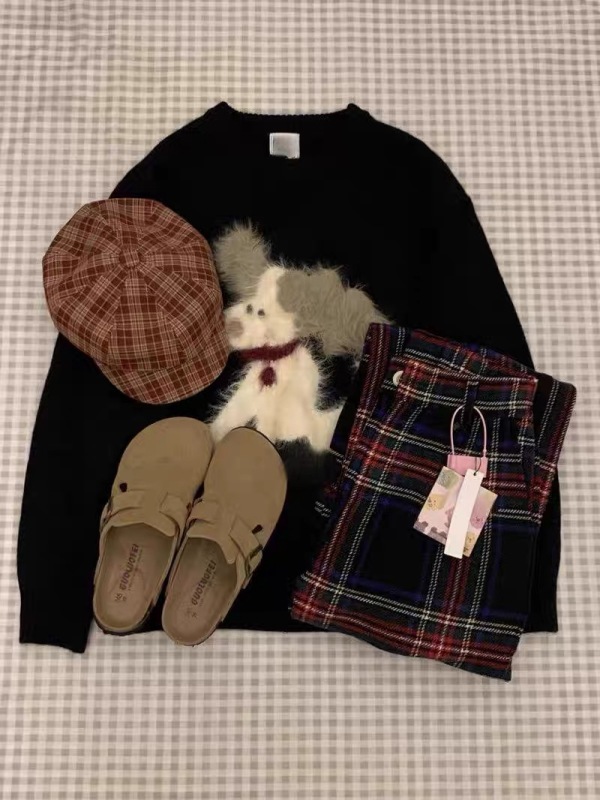 National fashion brand autumn and winter new style knitted sweaters for women casual loose fashion plush puppy jacquard sweater lazy style tops