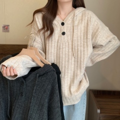 Large size thickened warm pit hooded sweater loose soft waxy lazy inner sweater sweater jacket
