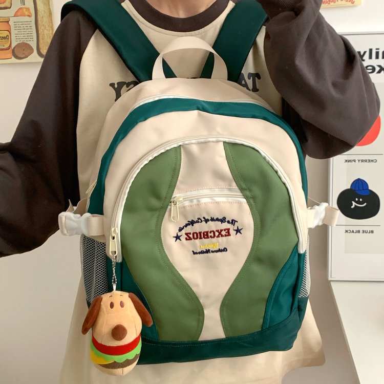 American retro schoolbag for women, Japanese style, high-looking, contrasting color backpack, junior high school student, high school student, large-capacity backpack for man