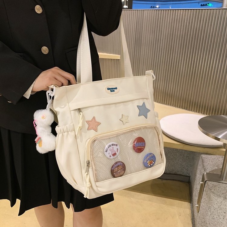 Japanese ins cartoon transparent pain bag girl shoulder bag large capacity campus student class messenger bag tote bag