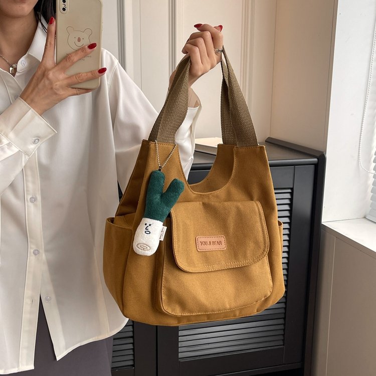 Canvas bag for women in spring and summer, all-match tote bag, going out mommy bag, student shoulder armpit commuting bag, hand tote bag