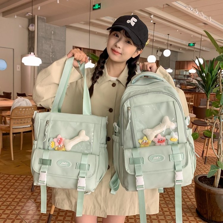 Schoolbag women's large-capacity hamburger transparent layer high school students junior high school girls high-value large-capacity backpack backpack