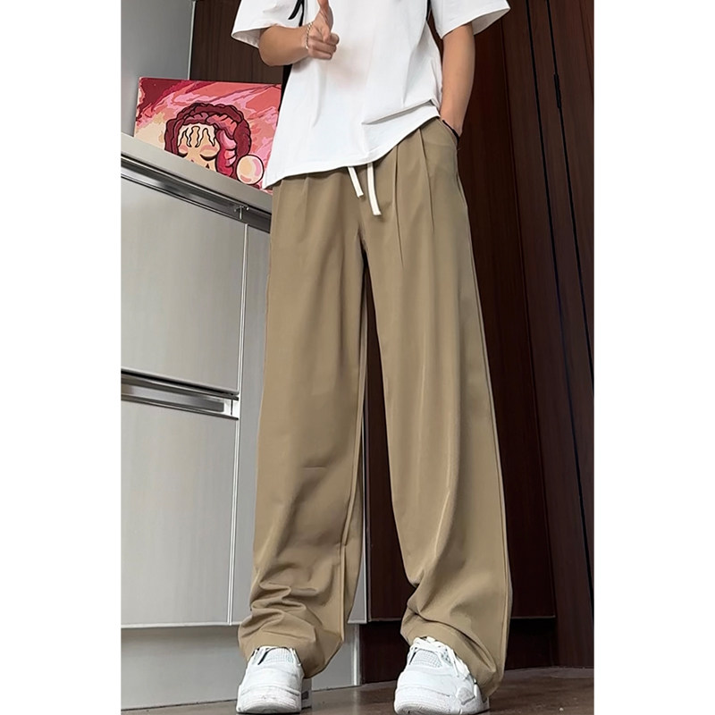 Pants men's summer straight ice silk cool casual trousers men's wide-leg quick-drying drape trousers