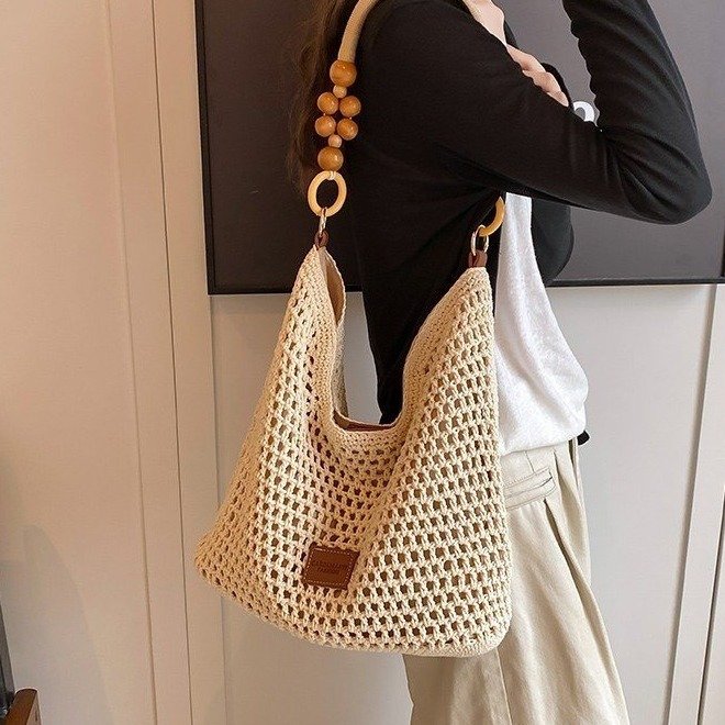 Seaside Vacation Beach Woven Bag Women 2024 New Hollow Knitted Handbag Large Capacity Single Shoulder Underarm Bag