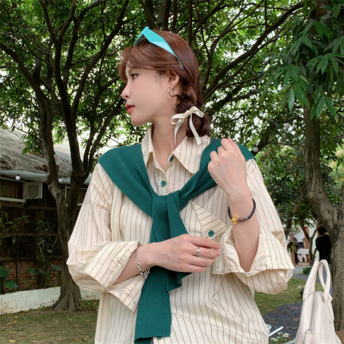 French niche design shawl striped salt top new Korean all-match shirt