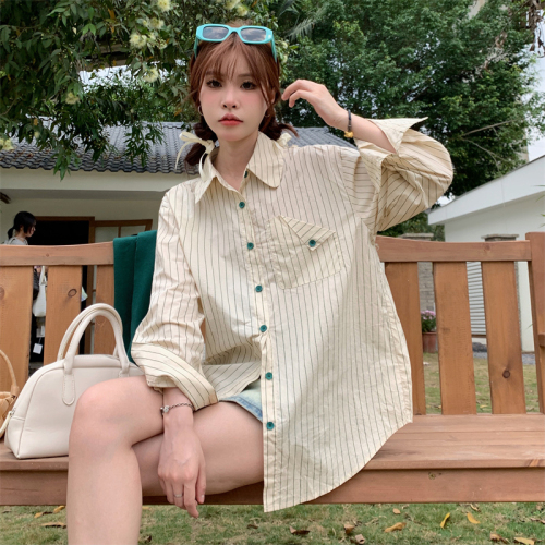 French niche design shawl striped salt top new Korean all-match shirt