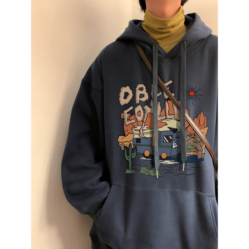 Heavy composite hooded sweatshirt American retro letter print oversize hooded sweatshirt for men