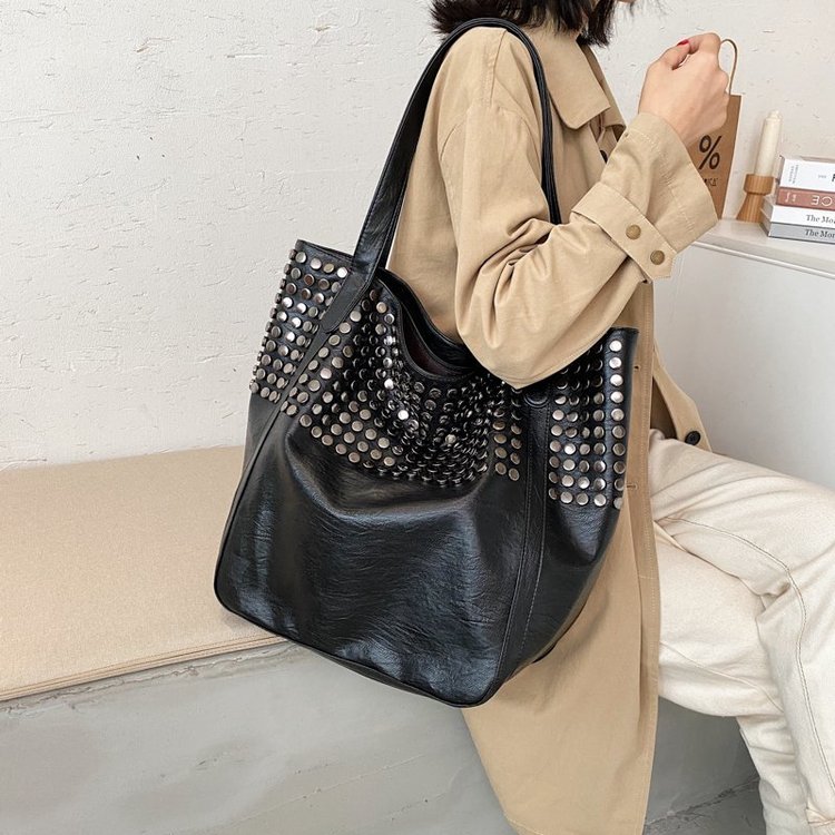 Fashion Rivet Tote Bag 2023 New Large Capacity Shopping Bag Women's Bag Ladies' Handheld Shoulder Underarm Large Bag