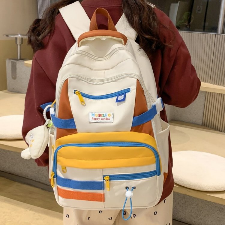 Junior high school student schoolbag female ins style Korean style fashion contrast color high school backpack large capacity college student travel backpack