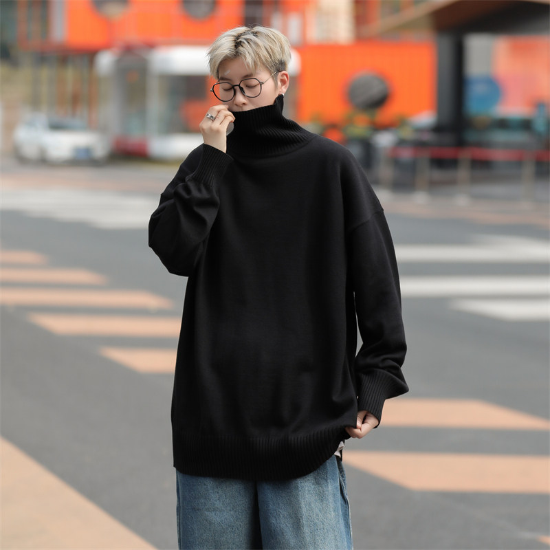 High-end knitted sweater turtleneck sweater for men, loose and lazy style bottoming shirt for autumn and winter