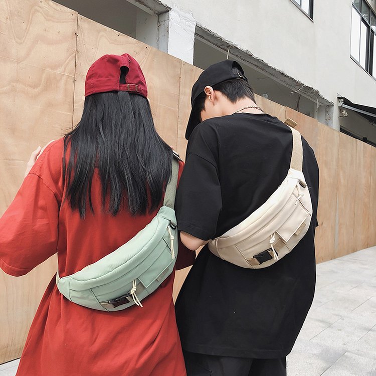 Korean ins trendy brand Japanese style Harajuku style solid color crossbody chest bag for men and women street wear simple fashion waist bag