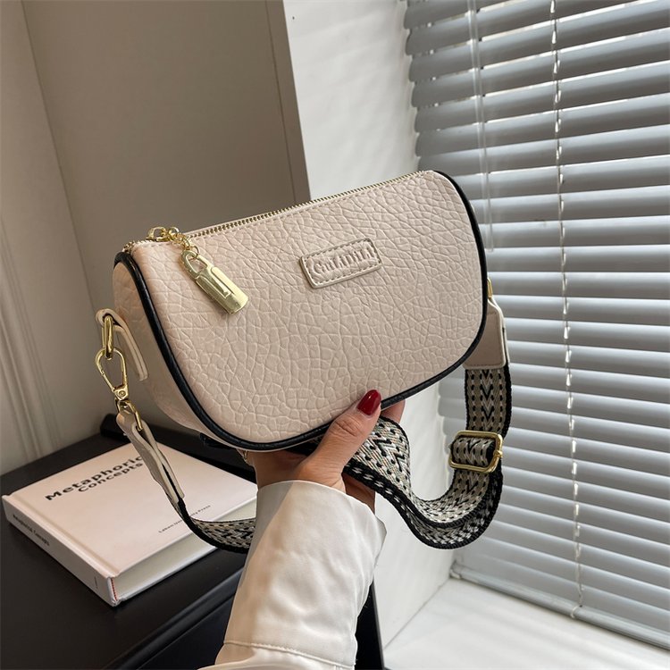 High-end textured bags for women spring and summer new niche wideband single shoulder crossbody bag popular women's PU Boston bag