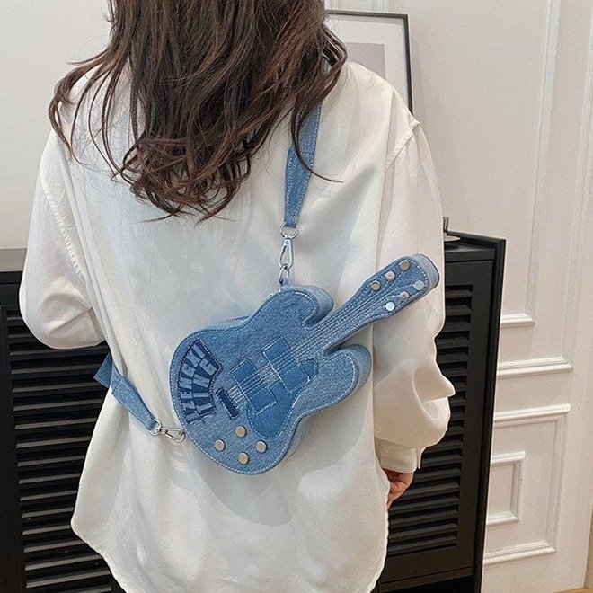 Foreign trade niche design women's bag new hot girl personality denim one-shoulder crossbody bag creative internet celebrity guitar bag