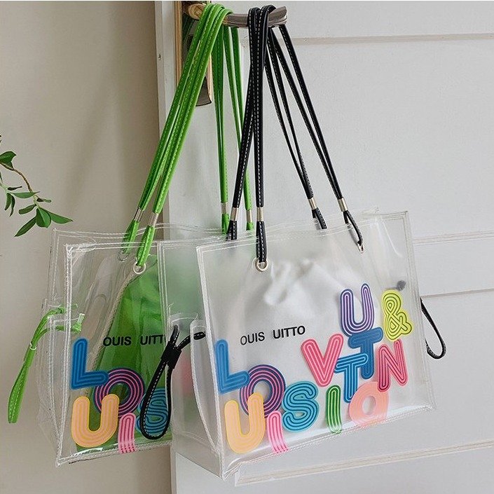 Summer large-capacity transparent shoulder bag for women new style letter printed pvc women's bag handbag