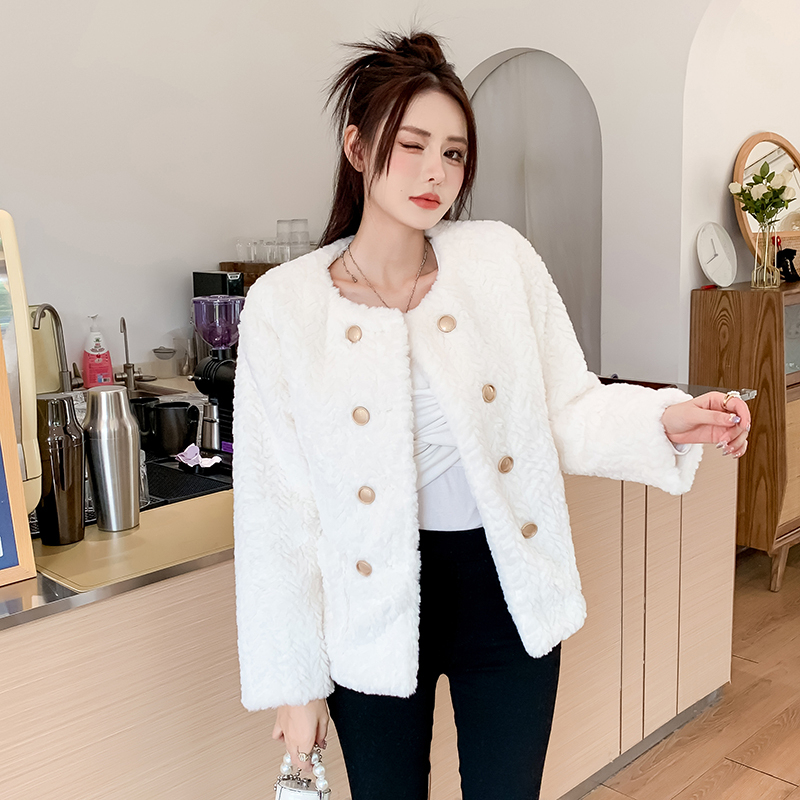 Xiaoxiangfeng lamb wool coat for women spring, autumn and winter new style small loose wool top thickened cotton coat