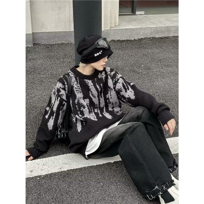 Korean style lazy style tie-dye sweater for men autumn and winter new style sweater trendy brand teenagers loose bottoming top